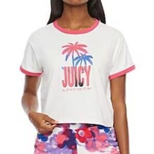 Juicy Couture White and Pink Crop Top Size M